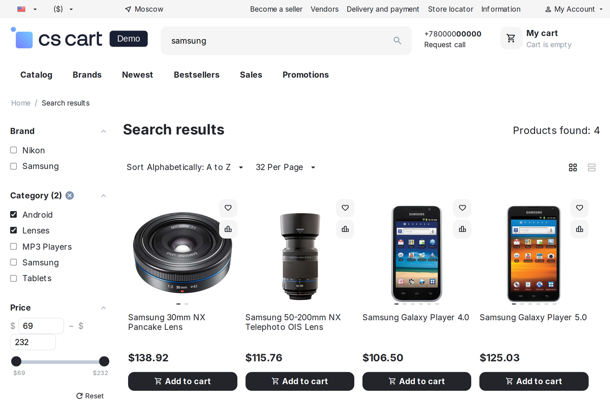 Several categories ticked at once - the listing adds up all the chosen sections.