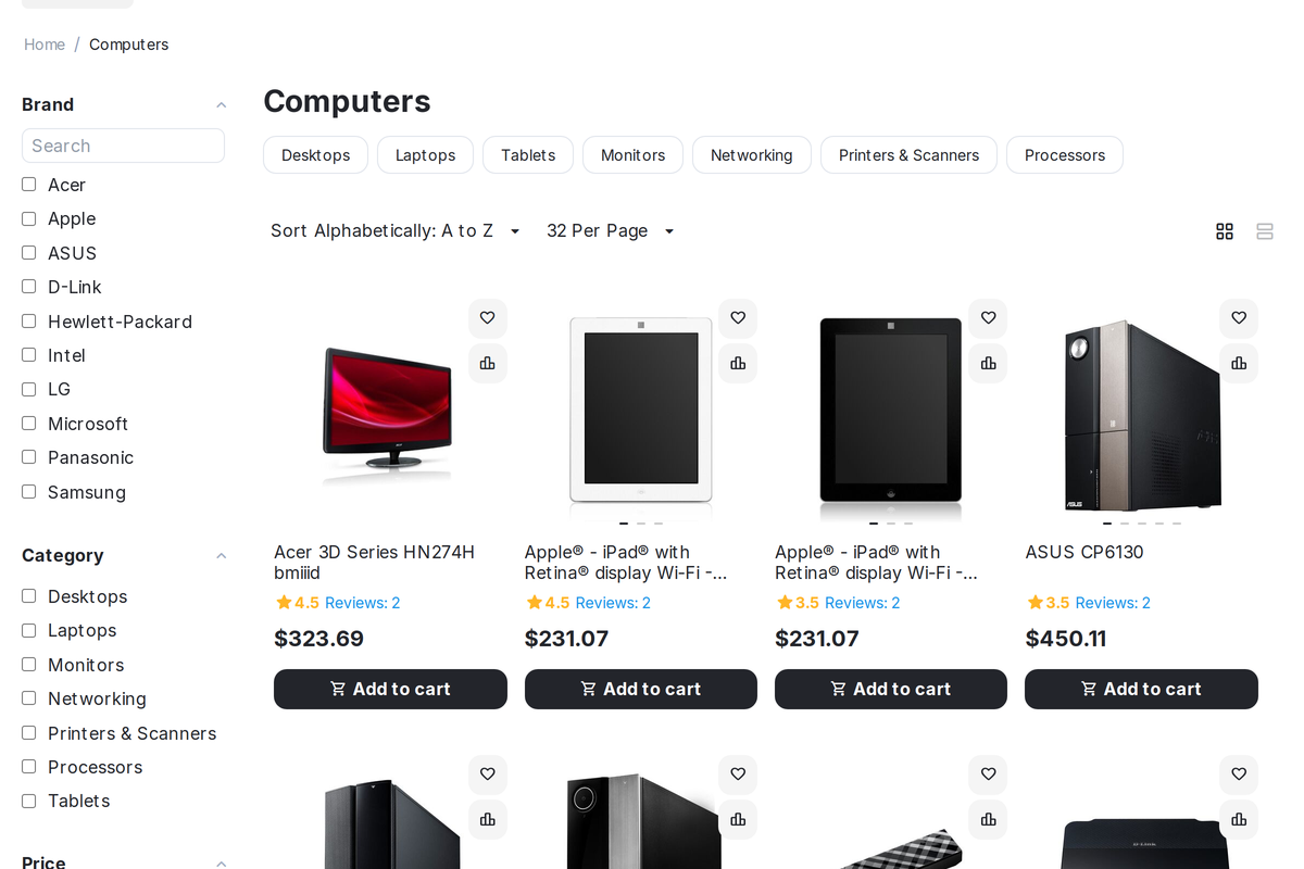 A category page: the filter holds its subcategories, and the choice narrows the listing inside the branch.