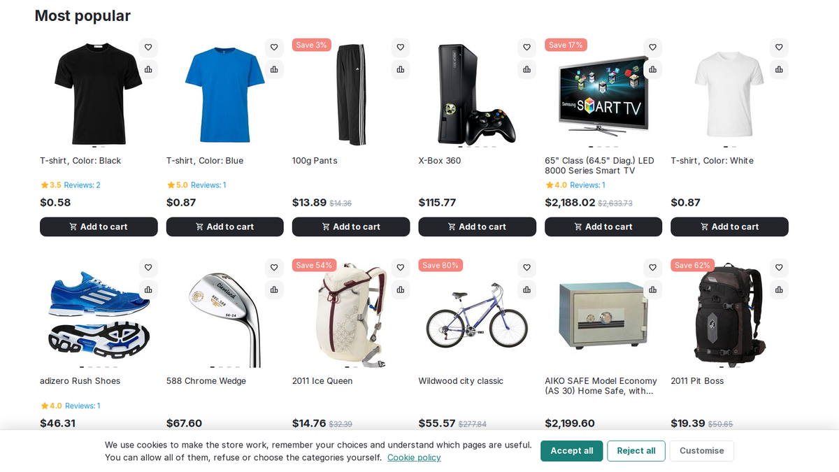 The banner on the storefront: accept all, reject or choose categories, with a policy link.