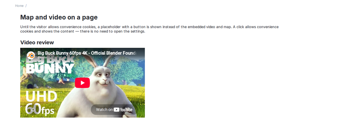 The video after one click on the placeholder.