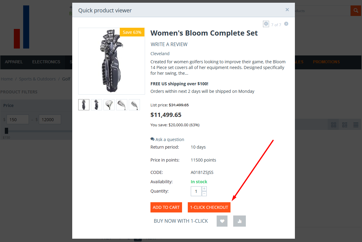 Quick buy from the quick view window