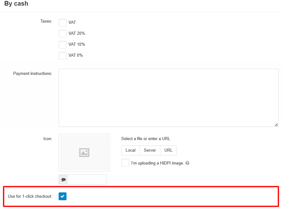 Shipping method settings for quick orders