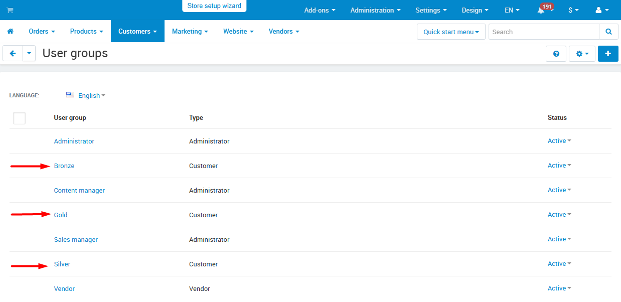 Loyalty programmes based on user groups