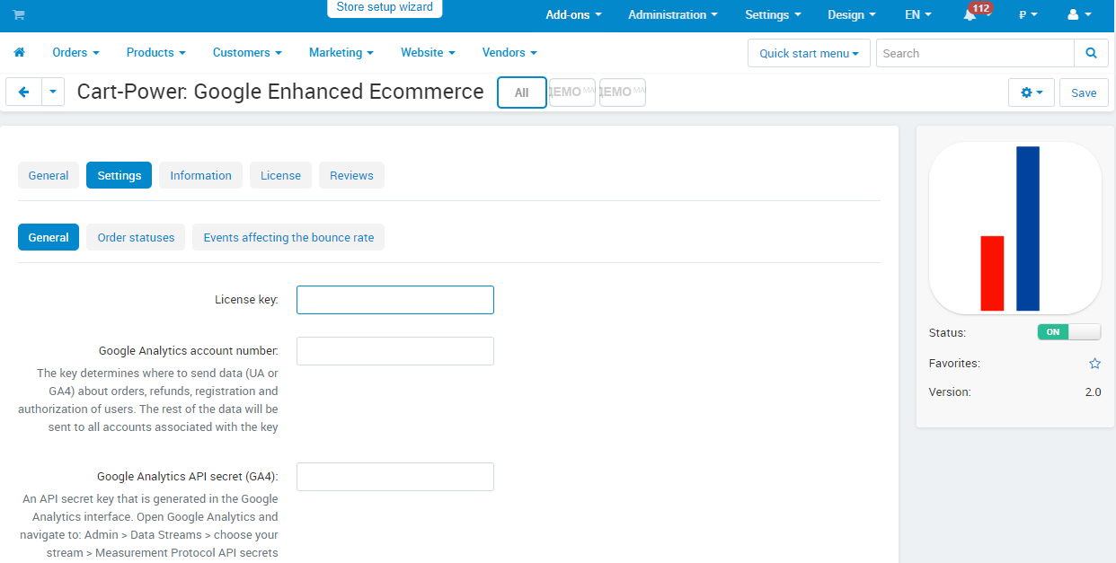 Add-on settings with GA4 and Universal Analytics