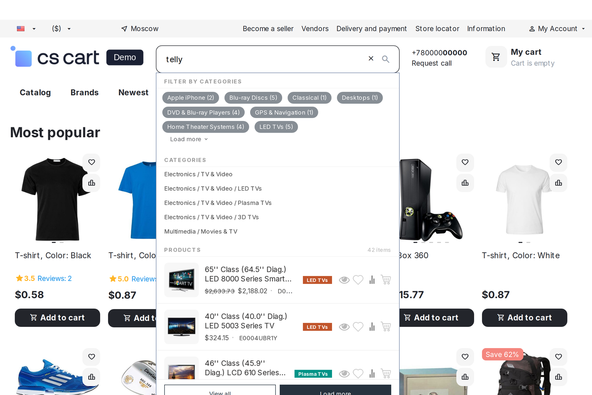 The customer typed «telly» and got TVs, although the word appears in no product name.