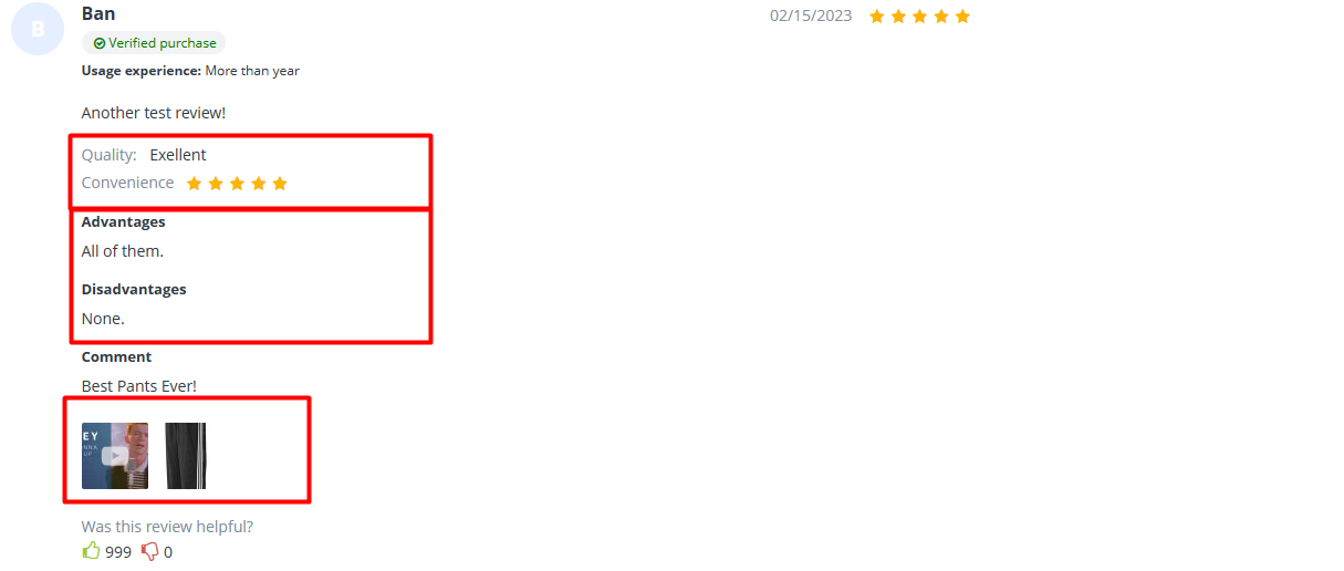Rating attributes for a product