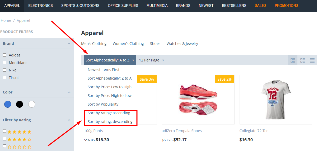 Sorting products by rating
