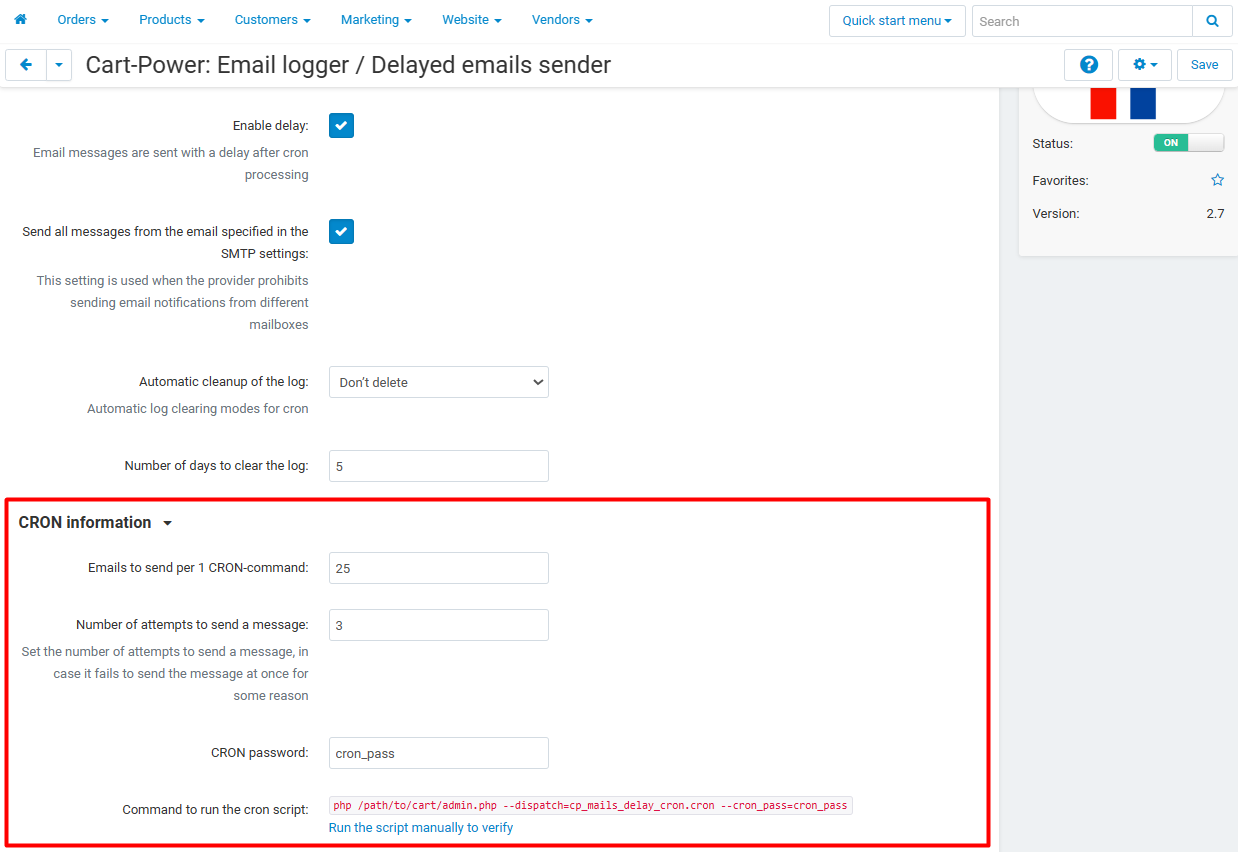 Email queue in the administration panel