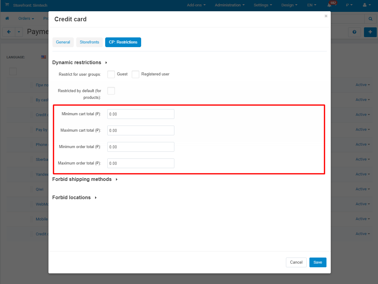 Restrictions by user group