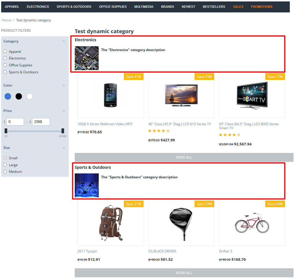 Extra content on the category page