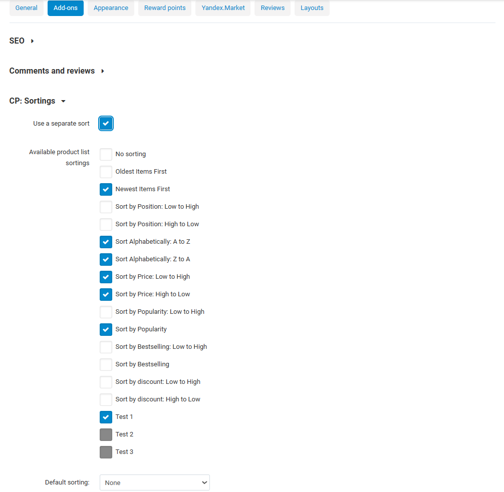 Sorting list on the storefront