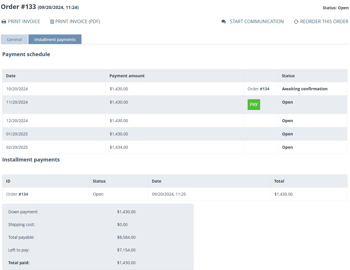 Configuring instalment plans