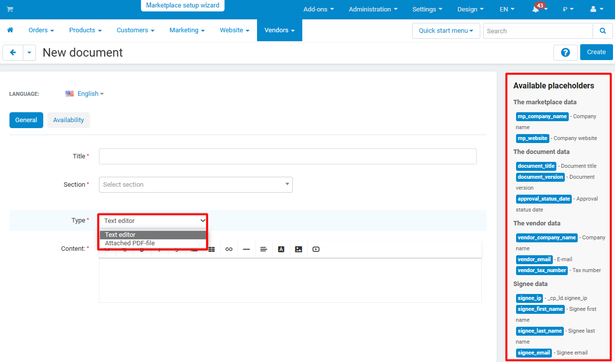 List of marketplace documents