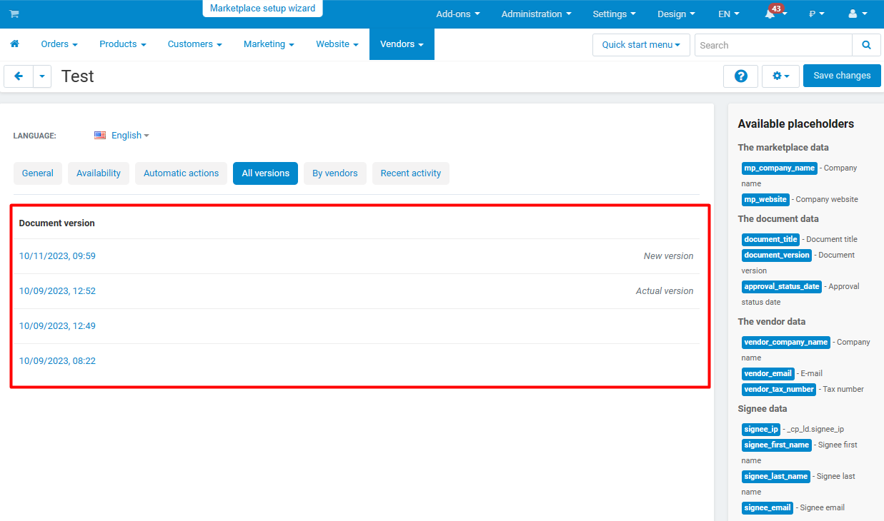 Document availability settings