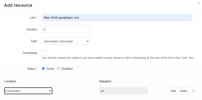 Resource preload settings
