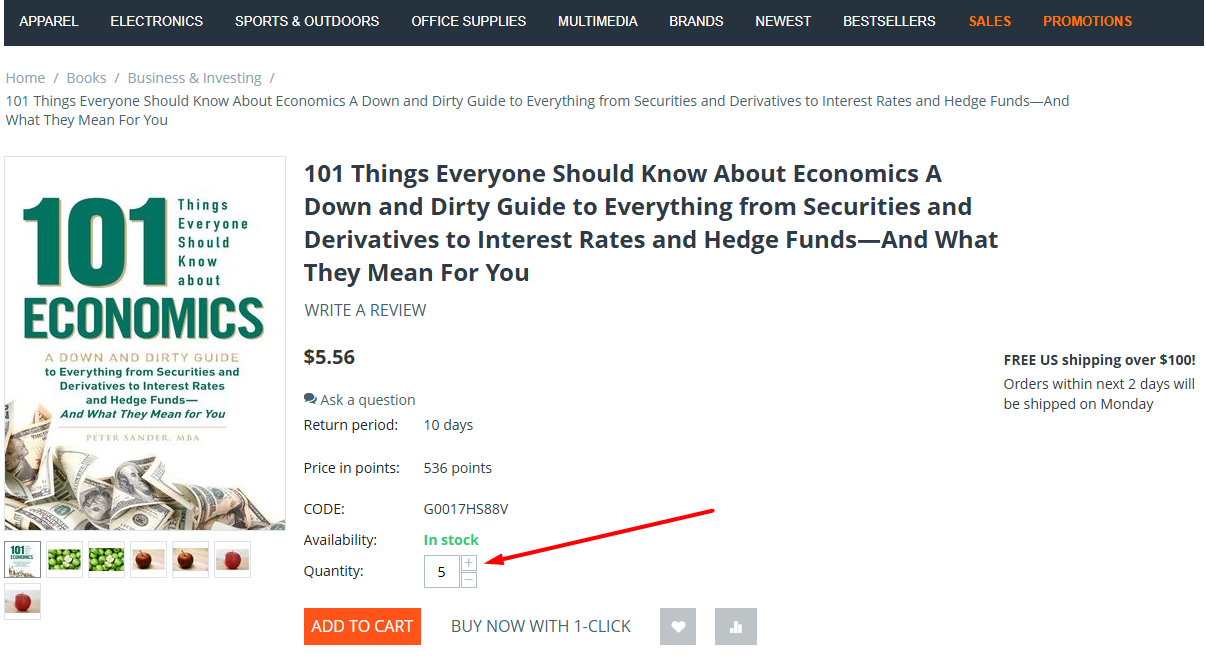 A product with a quantity above zero