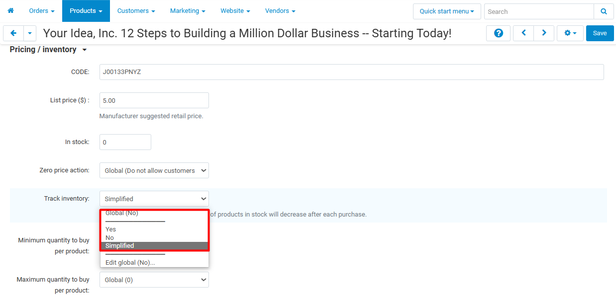 Enabling the mode for a single product