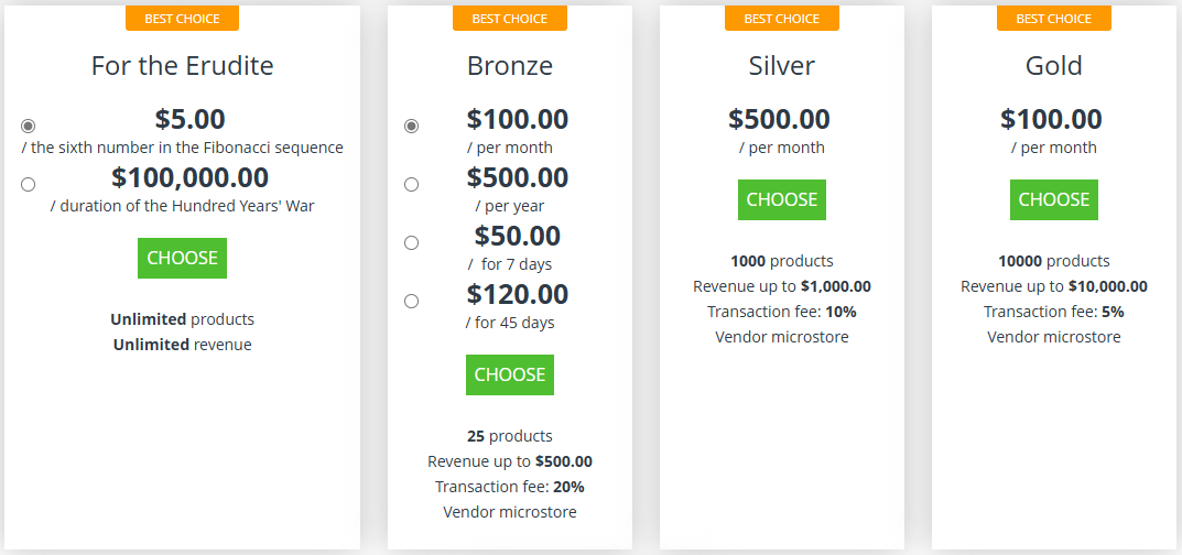 Choosing a period in the vendor panel
