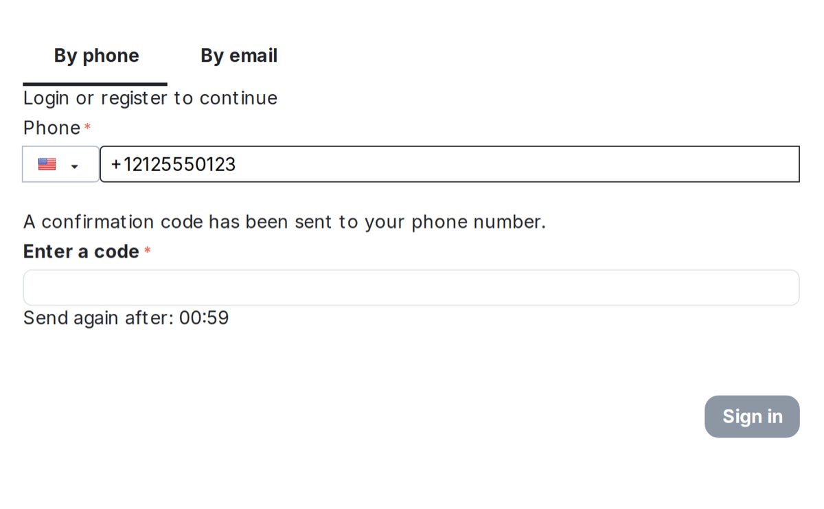 The code has been sent: four digits left to type.