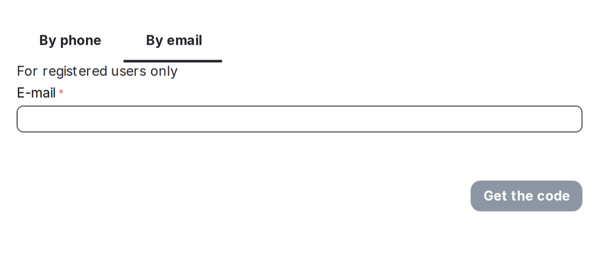 The second tab: signing in by the e-mail address.