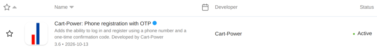 The add-on in the list of add-ons of the admin panel.