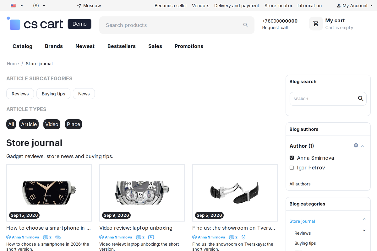 Author filter: one author is checked, the list keeps only their articles.