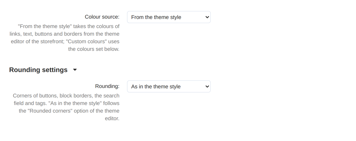 Colour scheme: colour source and rounding.