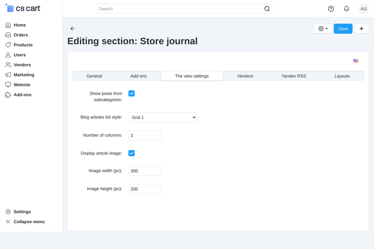 Section card: the article list style and display settings.