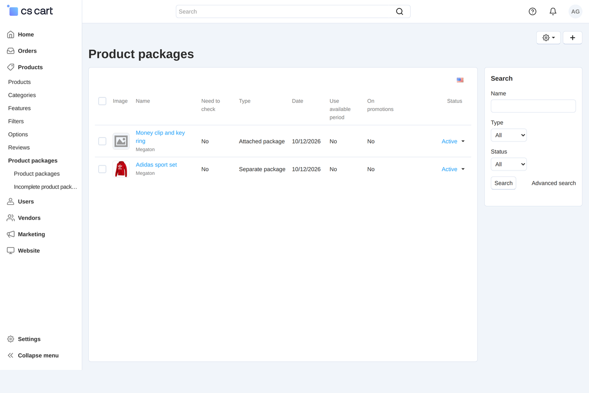 The packages of a vendor: an attached and a separate one.