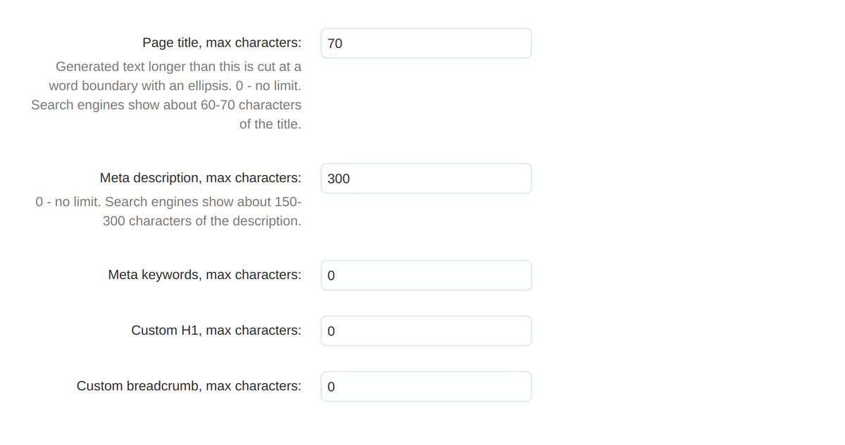 Add-on settings: a length limit for every field.