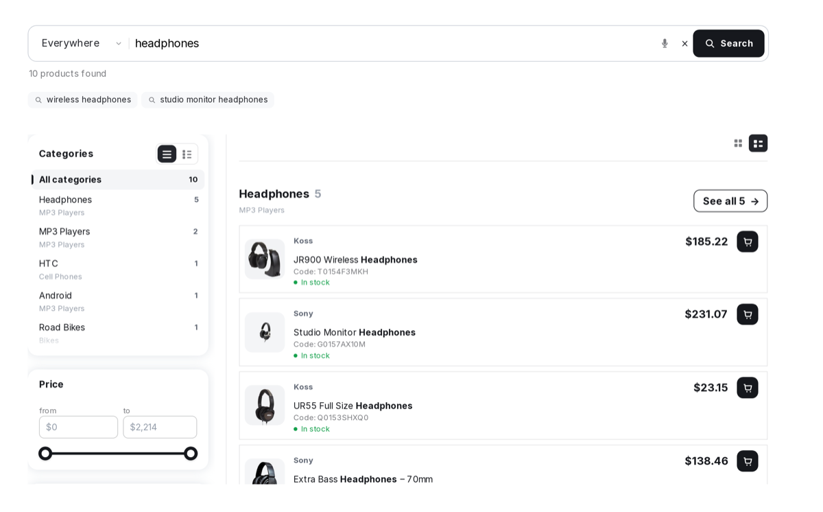 Dense list: the same results as rows — twice as many products fit on the screen.