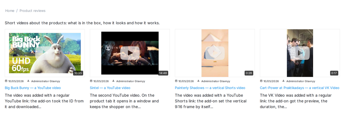 A video category: a grid of videos with duration.