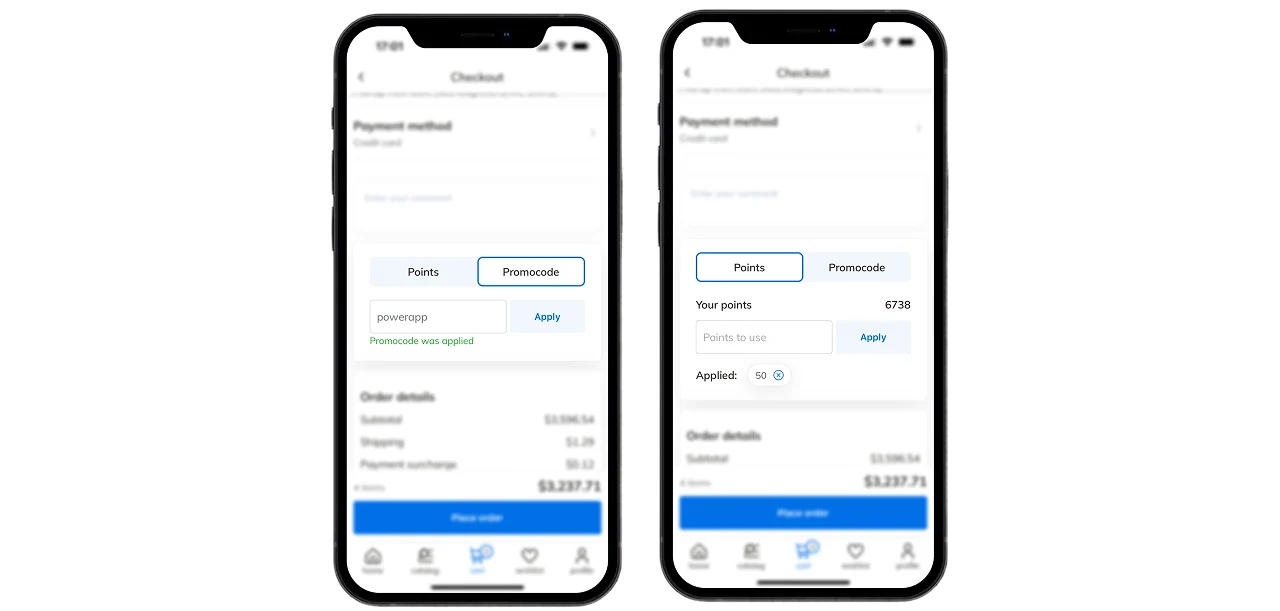 Promo code and reward points applied during checkout