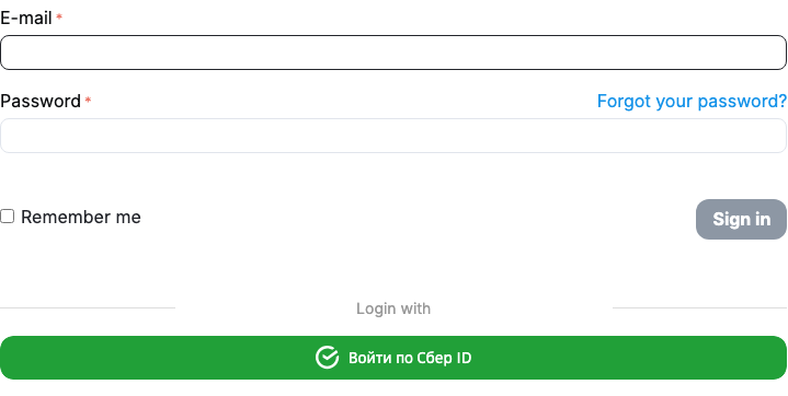 «Sign in with Sber ID» button on the sign-in page