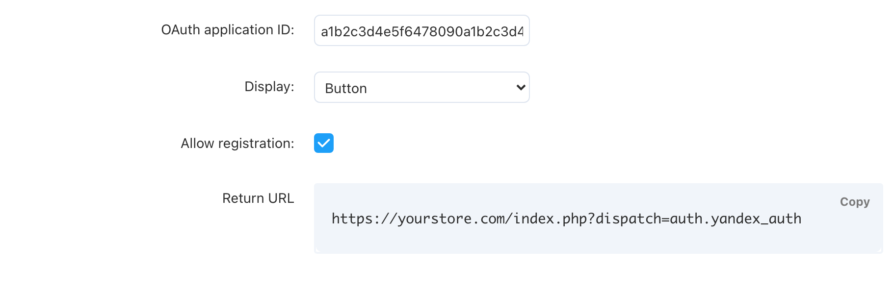 Add-on settings: ClientID, button style, return URL
